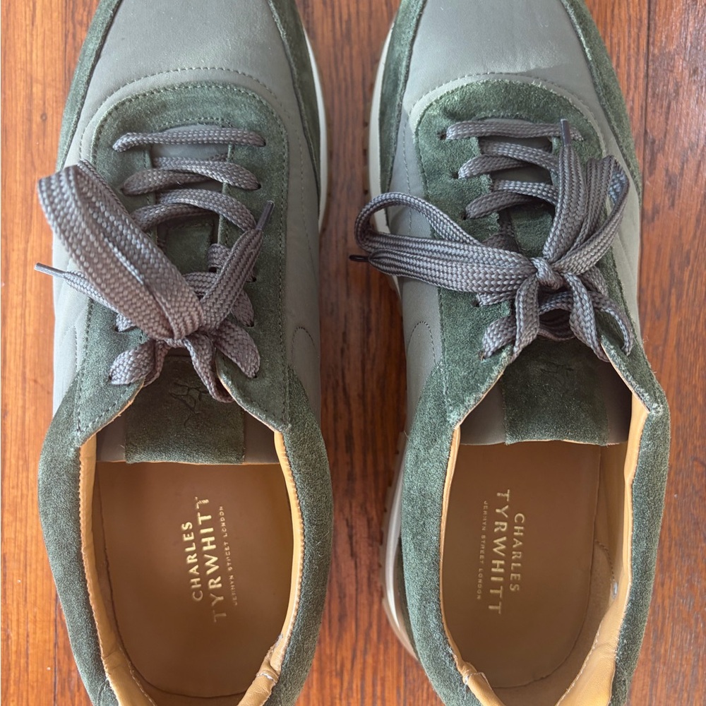 Charles Tyrwhitt Mens 10 Textile and Suede Sneakers Green - Barely Used - Picture 4 of 5